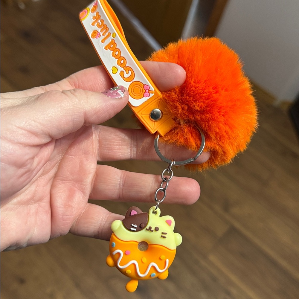 Orange Cat Donut Keychain with poof - Picture 1 of 7
